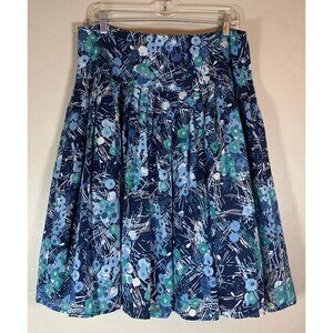 Josephine Chaus Pleated Blue Abstract Floral 100% Silk Skirt Size 12 0147